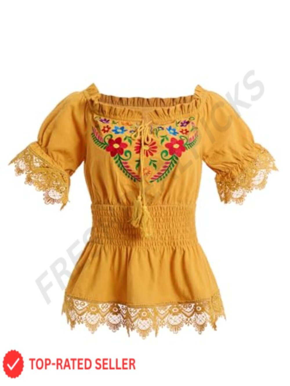 Mexican Embroidered Off Shoulder Blouse 100% Cotton Peasant Top